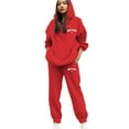 thumbnail image 1 of Womens Casual Pullover Hoodie with Drawstring and Trendy Letter Print Matching Tracksuit Set, 1 of 4