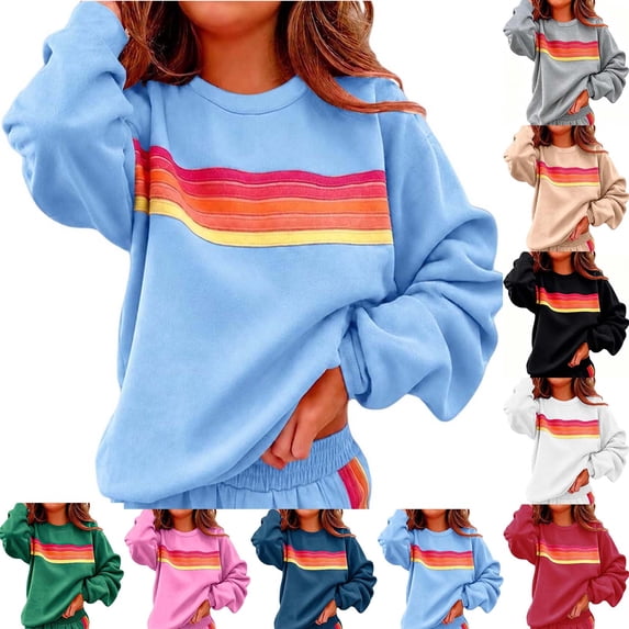Womens Casual Pullover Sweatshirts Oversized Crewneck Long Sleeve Tops Fashion Striped Print Loose Fit Outfits Workout Lounge