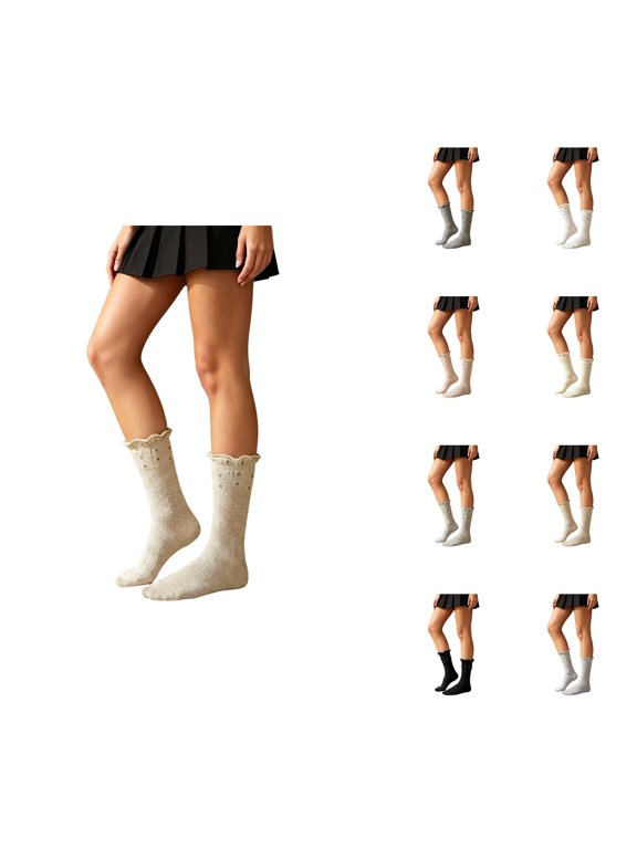 Womens Casual Rolled Polka Dot Crew Socks Breathable Lightweight Versatile Slouch Socks