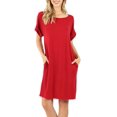 thumbnail image 1 of Womens Casual Rolled Short Sleeve Loose Tunic Shirt Dress, 1 of 3