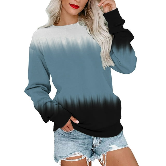Womens Casual Round Neck Sweatshirt Long Sleeve Top Color Matching ...