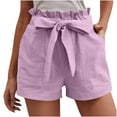 thumbnail image 1 of Womens Casual Ruffle High Waisted Shorts Linen Paperbag Shorts with Pockets Elastic Belted Summer Lounge Shorts, 1 of 6