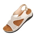 thumbnail image 1 of Womens Casual Sandals Low Wedge Comfortable Walking Sandals Breathable Perforated Upper Adjustable Buckle Strap Beige,Size 7.5, 1 of 7