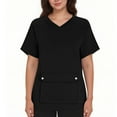 thumbnail image 1 of Womens Casual Scrub Tops Solid Color Short Sleeve V Neck Nurse Uniform Work Blouse Loose Workout Pullover with Pocket, 1 of 4
