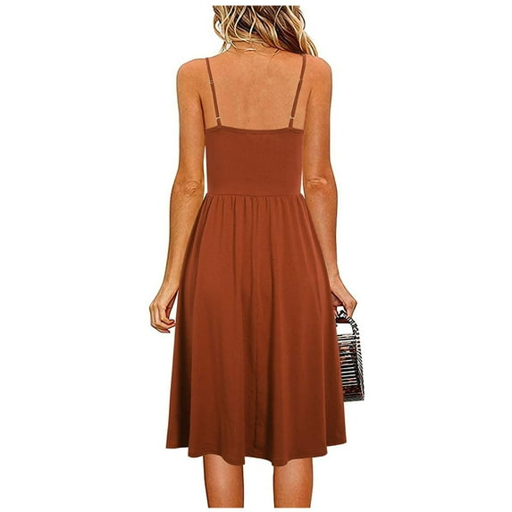 Womens Casual Seaside Sleeveless V Neck Solid Dress Summer Boho Floral Sundresses Wedding Guest Graduation Prom Formal Cocktail Dresses that Hide Belly A520-10385