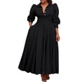 thumbnail image 1 of Womens Casual Shirt Dress Long Sleeve Loose Fit Solid Color Maxi Dress Spring Office Black, 1 of 7