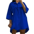 thumbnail image 1 of Womens Casual Shirt Dresses Button Down 3/4 Sleeve Lapel Summer Loose Fit Short Mini Dress Plus Size Solid Dress, 1 of 4