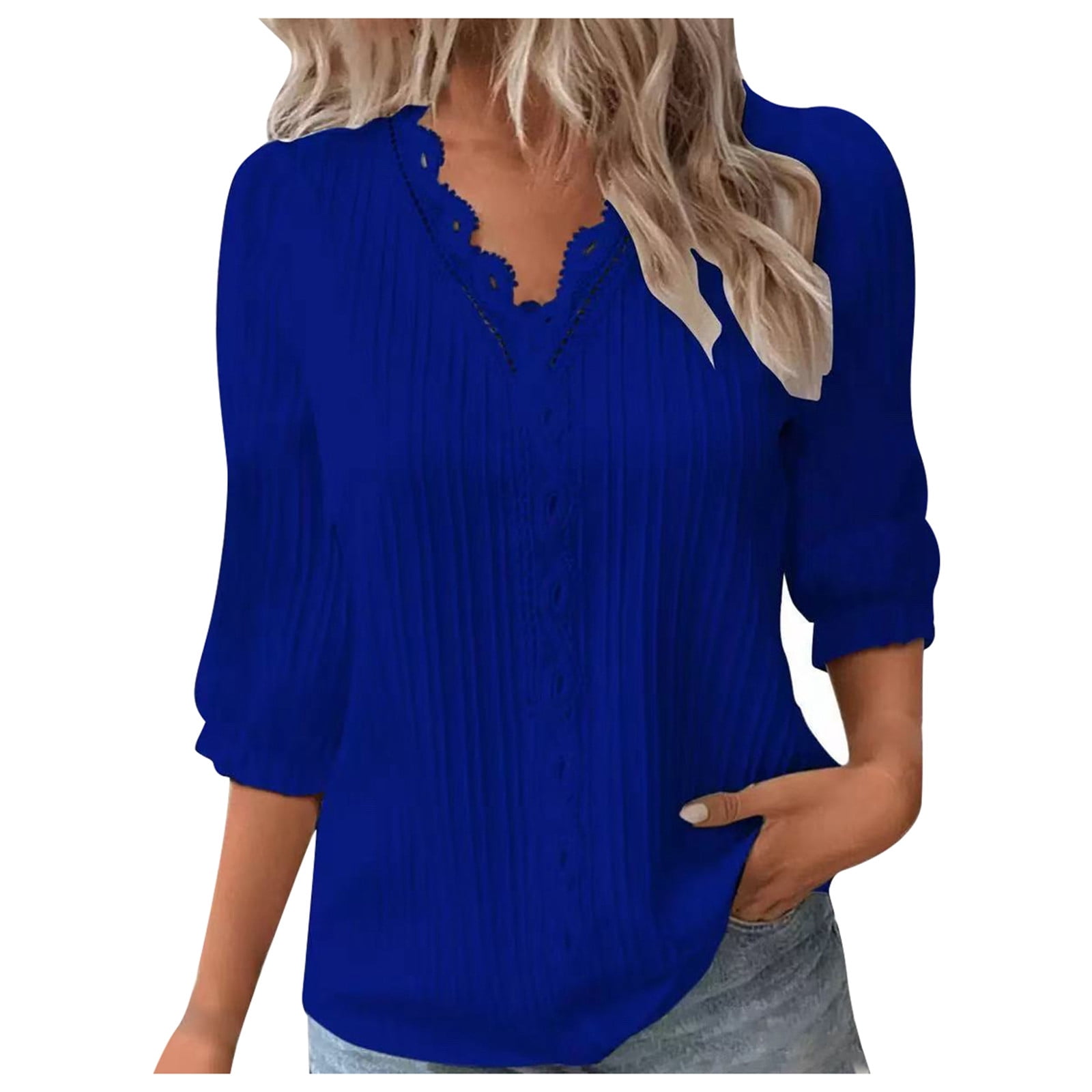 Women's Vintage Print Casual 3/4 Sleeves Hollow Denim Shirt main image 0