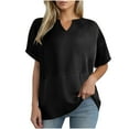 thumbnail image 1 of Womens Casual Shirts Fashion V Neck Wafflely-Knit Top Summer Short Sleeve T Shirts Solid Color Loose Blouses Pullover Tops, 1 of 9