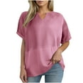 thumbnail image 1 of Womens Casual Shirts Fashion V Neck Wafflely-Knit Top Summer Short Sleeve T Shirts Solid Color Loose Blouses Pullover Tops, 1 of 1