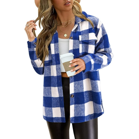 Womens Casual Shirts Flannel Plaid Shirts Button Down Long Sleeve Shirt Jackets Casual Fall Outfits Fashion Jackets