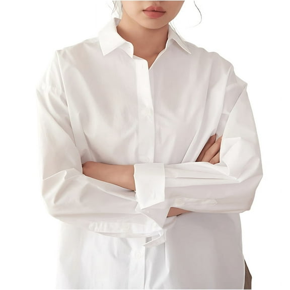 Womens Casual Shirts Long Sleeve Button Down Shirt Fashion Sports White L