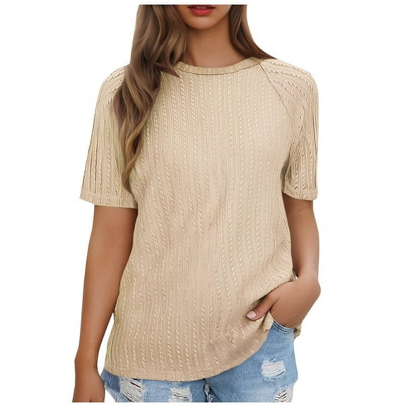 Womens Casual Shirts Summer Short Sleeved T-Shirts Round Neck Raglan Solid Shirt Fashion Blouses Loose Casual Daily Basic Pullover Top