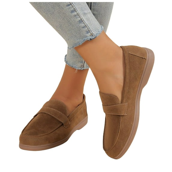 Womens Casual Shoes Spring Fall Suede Slip on Penny Loafers Soft Low Heel Oxfords Boat Dress Shoes Comfort Walking Flats