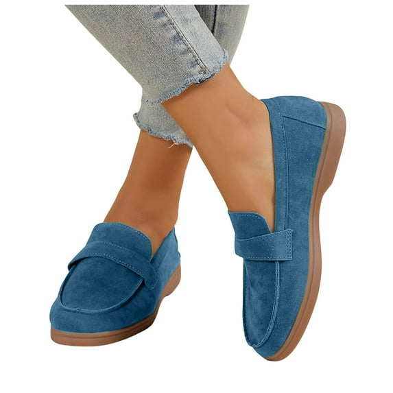 Womens Casual Shoes Spring Fall Suede Slip on Penny Loafers Soft Low Heel Oxfords Boat Dress Shoes Comfort Walking Flats
