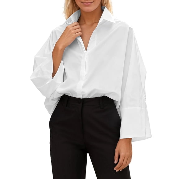 Womens Casual Short Sleeve Shirt Loose Fit Blouse Daily Basic White Top