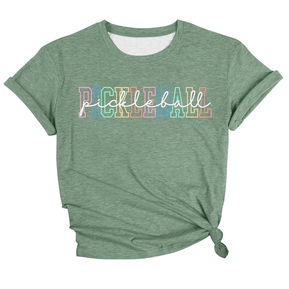 Womens Casual Short Sleeve T Shirt with Letter Print Crew Neck Blouse Loose Pullover Top for Daily Wear D-Light Green L