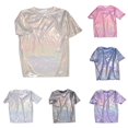 thumbnail image 1 of Womens Casual Short Sleeve Top - Shiny Silk Crew Neck Blouse with Loose Fit for Daily Wear, 1 of 4