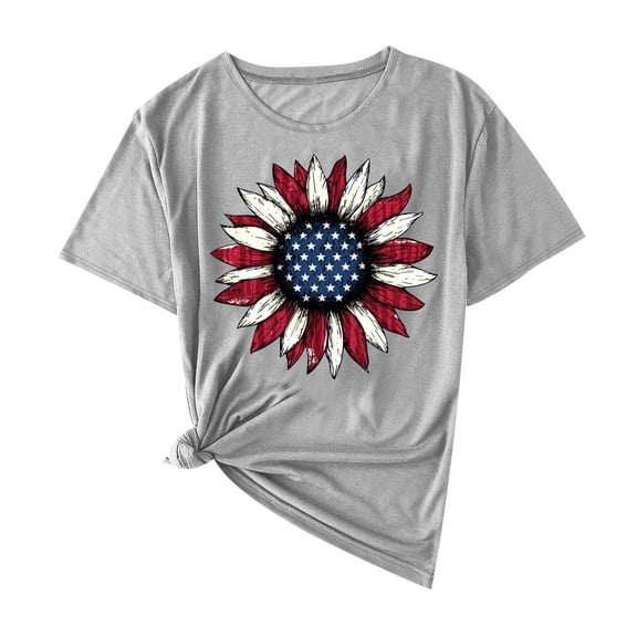 Womens Casual Short Sleeve Tops 4th of July Outfits Summer Patriotic Shirts Cotton Comfort Lounge Wear Gray, XXXL