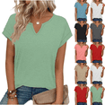 thumbnail image 1 of Womens Casual Short Sleeve Tops Solid Color V-Neck Basic Tee Soft Breathable Shirt Loose Fit Summer Everyday T-Shirt, 1 of 6