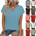 thumbnail image 1 of Womens Casual Short Sleeve Tops Solid Color V-Neck Basic Tee Soft Breathable Shirt Loose Fit Summer Everyday T-Shirt, 1 of 6