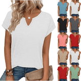 Womens Casual Short Sleeve Tops Solid Color V-Neck Basic Tee Soft ...