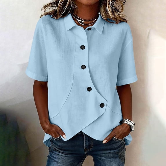 Womens Casual Short Sleeve Tops Summer 2026 Trendy V Neck Blouses Lifestyle Going Out Shirt
