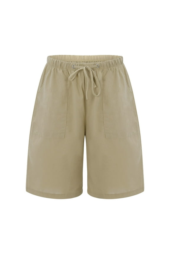 Womens Casual Shorts Bermuda Elastic Waist Cotton Linen With Pockets Girls Bottoms Shorts