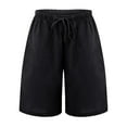thumbnail image 1 of Womens Casual Shorts Bermuda Elastic Waist Cotton Linen With Pockets Girls Bottoms Shorts, 1 of 7