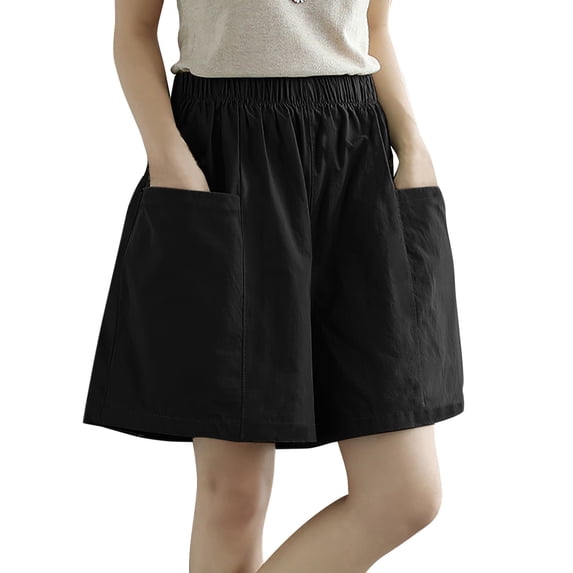 Womens Casual Shorts Bermuda Elastic Waist With Pockets Knee Length Girls Bottoms Shorts