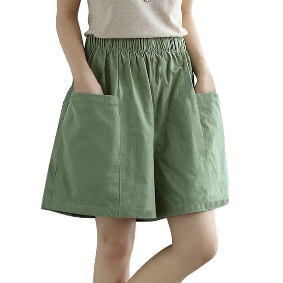 Womens Casual Shorts Bermuda Elastic Waist With Pockets Knee Length Girls Bottoms Shorts