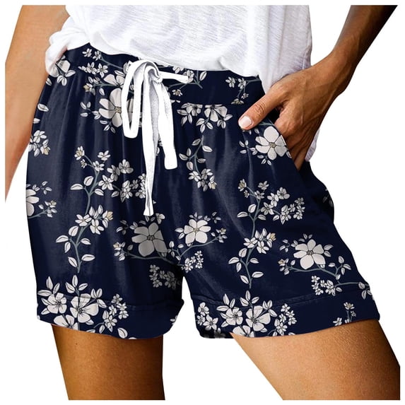 Womens Casual Shorts Comfy Elastic Waist Drawstring Pocket Shorts Pants