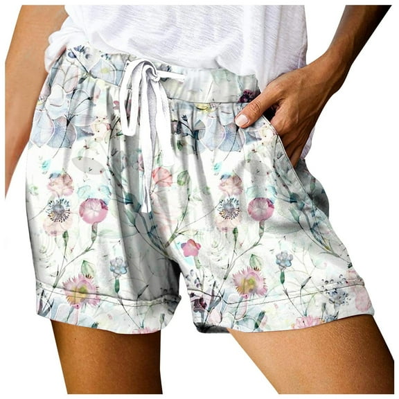 Womens Casual Shorts Comfy Elastic Waist Drawstring Pocket Shorts Pants