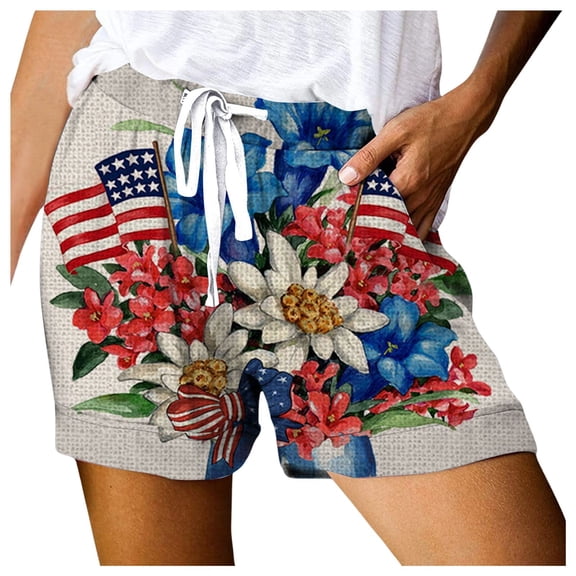 Womens Casual Shorts Comfy Elastic Waist Drawstring Pocket Shorts Pants