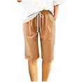 thumbnail image 1 of Womens Casual Shorts Drawstring Comfy Elastic Waist Shorts Mid-Rise Cuffed Hem Knee Length Bermuda Short with Pockets, 1 of 5