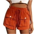 thumbnail image 1 of Womens Casual Shorts Elastic Waisted Drawstring Solid Comfy Lightweight Cotton Linen Shorts with Two Front Pockets, 1 of 6