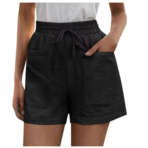 Womens Casual Shorts Loose Elastic Waist Summer Pockets Solid Linen Pants Girls Bottoms Shorts