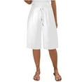 thumbnail image 1 of Womens Casual Shorts Plus Size New Bermuda Shorts for Women Cotton Linen Short with Pockets Knee Length Straight Leg Casual Loose Short Pants Summer White S, 1 of 6