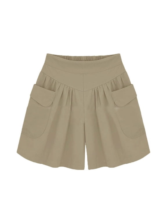 Womens Casual Shorts Plus Size Solid Loose Hot Pants Pockets Summer KH/3XL Girls Bottoms Shorts