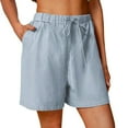 thumbnail image 1 of Womens Casual Shorts Solid High Waist Cotton Linen Elastic Waist Summer Girls Bottoms Shorts, 1 of 8