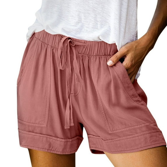 Womens Casual Shorts Splice Comfy Waist Shorts Elastic Pocketed Casual Drawstring Girls Bottoms Shorts