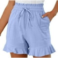 thumbnail image 1 of Womens Casual Shorts Striped Print Wide Leg High Waisted Ruffle Draswtring Summer Beach Flowy Shorts with Pockets, 1 of 7