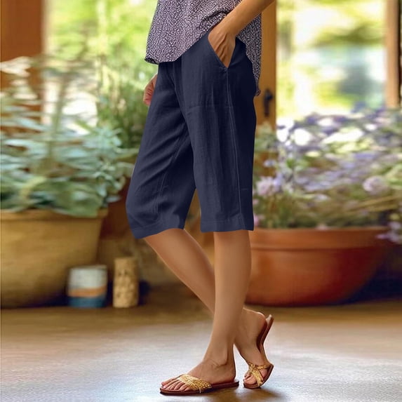 Womens Casual Shorts Summer Drawstring Elastic Waist Comfy Shorts with Pockets