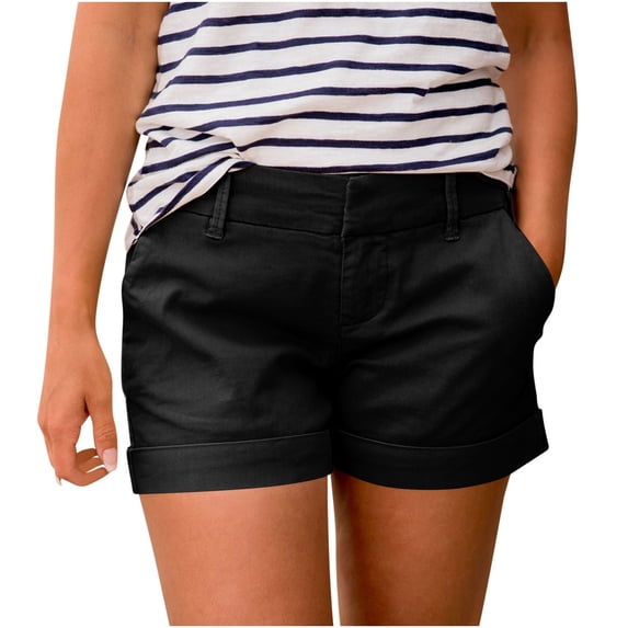 Womens Casual Shorts Summer Solid Color Loose Elastic Waist Shorts with Pockets