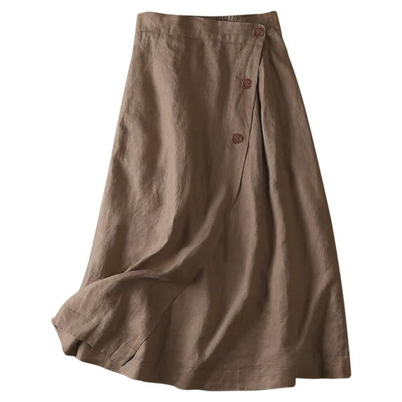 Womens Casual Skirts Summer Cotton Medium Length Elastic Waist A Line Skirt