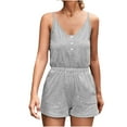 thumbnail image 1 of Womens Casual Sleeveless Spaghetti Strap V Neck Button Tank Jumpsuits High Waist Solid Short Rompers with Pockets, 1 of 7