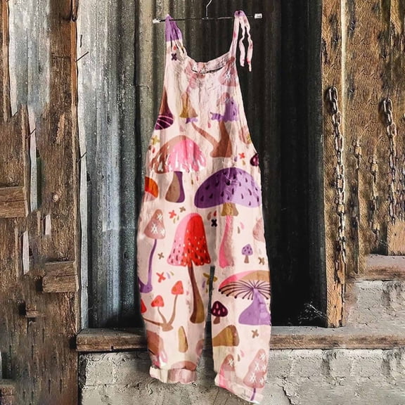 Womens Casual Sleeveless Strap Loose Adjustable Jumpsuits Stretchy Long Pants Romper with Pockets Clearance Sale Pink L