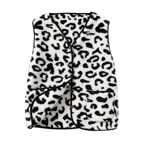 Womens Casual Sleeveless Vest Leopard Print Button Down Loose Fit Fall Winter Daily Layering Outerwear, M