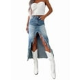 thumbnail image 1 of Womens Casual Slit Denim Midi Jean Skirt High Waist Frayed Distressed Button A-Line Long Jean Skirt Blue L, 1 of 6