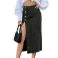 thumbnail image 1 of Womens Casual Slit Denim Midi Jean Skirt Stretch High Waist Frayed Button Up Black S, 1 of 8